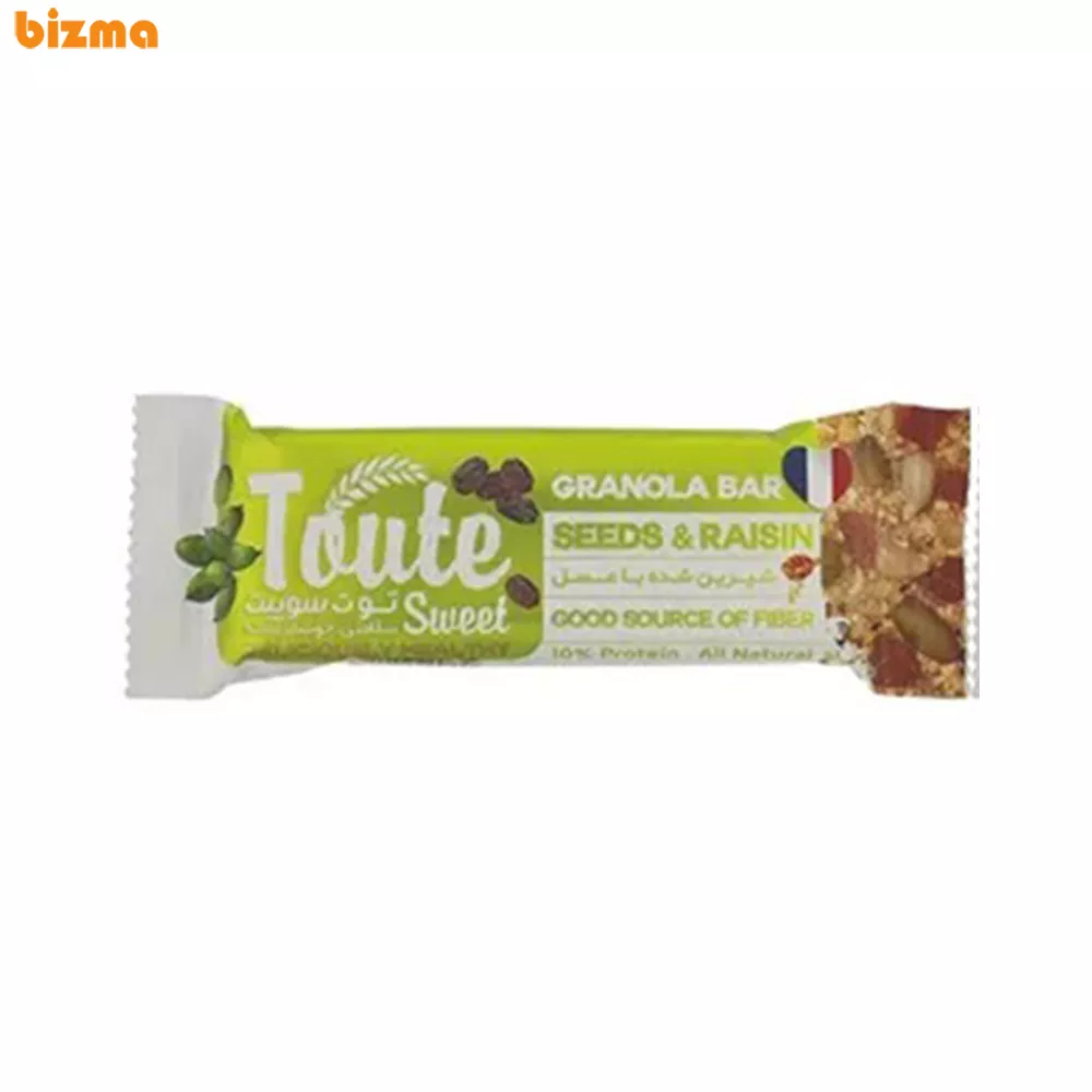 گرانولا بار با جو پرک با کشمش و دانه های خوراکی توت سوییت 1 گرانولا بار با جو پرک با کشمش و دانه های خوراکی توت سوییت