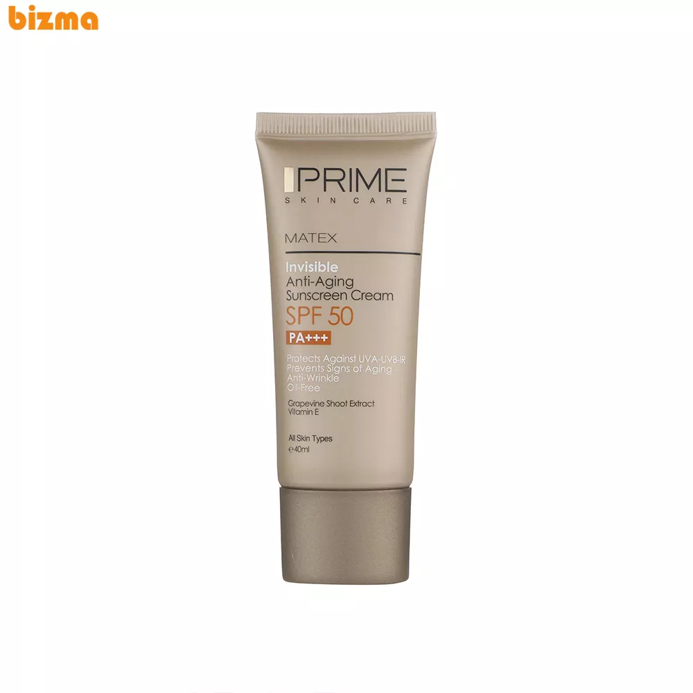 بهترین و پرفروش ترین ضد آفتاب ایرانی 2025 7 کرم ضد آفتاب و جوان کننده بیرنگ پرایم SPF50 مدل Matex حجم 40 میلی لیتر