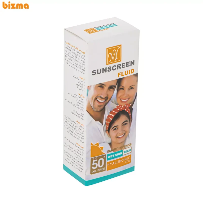 فلوئید ضدآفتاب بی‌رنگ مای SPF50 مدل Hyaluronic Acid مناسب انواع پوست، حجم 50 میلی‌لیتر