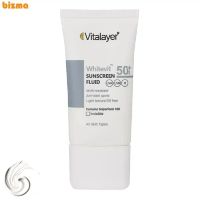 فلوئید ضدآفتاب بی‌رنگ ویتالیر SPF50 مدل Whitevit مناسب تیره و لک دار، حجم 50 میلی‌لیتر