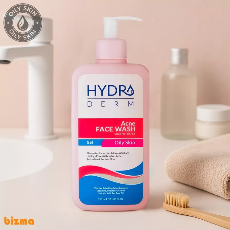 ژل شستشوی صورت هیدرودرم مدل Acne مناسب پوست‌ چرب حجم 350 میلی‌لیتر