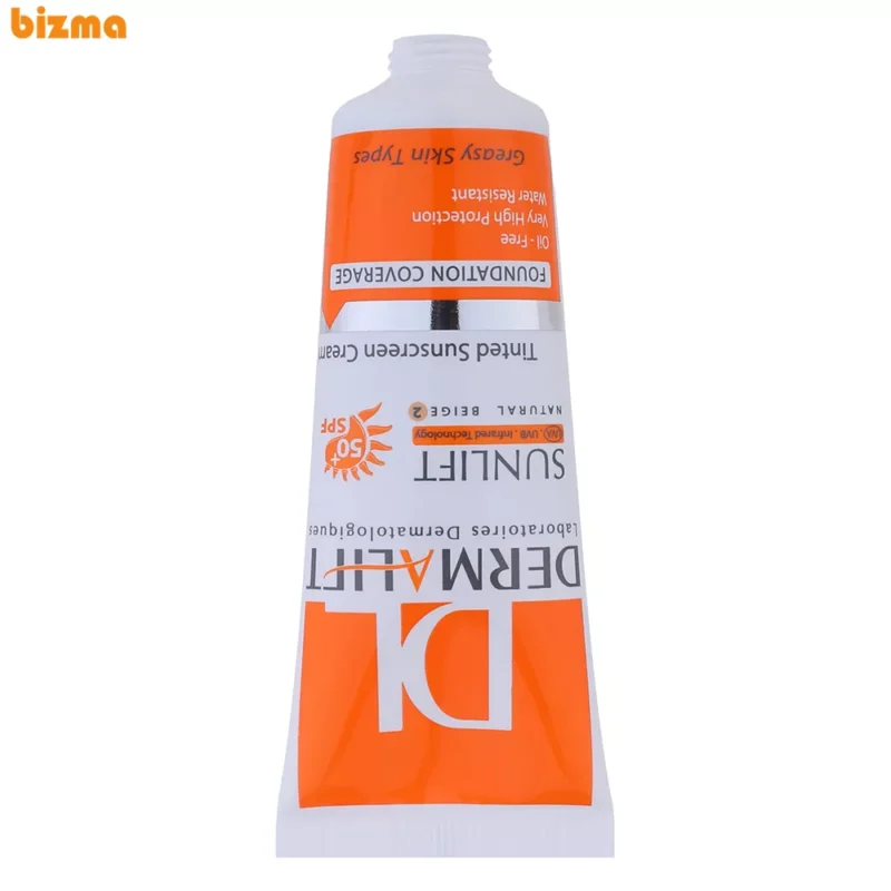 کرم ضد آفتاب رنگی SPF50 درمالیفت شماره 2 مناسب پوست چرب حجم 40 میلی‌لیتر
