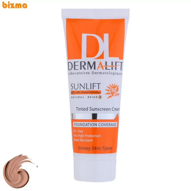 کرم ضد آفتاب رنگی SPF50 درمالیفت شماره 2 مناسب پوست چرب حجم 40 میلی‌لیتر