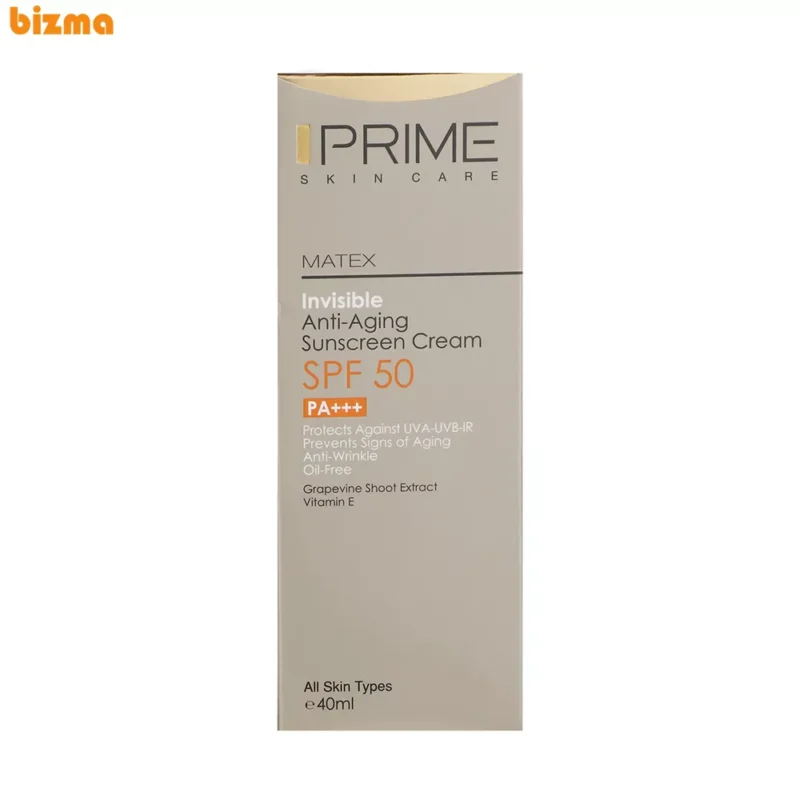 کرم ضد آفتاب و جوان کننده بی رنگ پریم مدل Matex Colorless SPF50 مناسب انواع پوست حجم 40 میلی لیتر