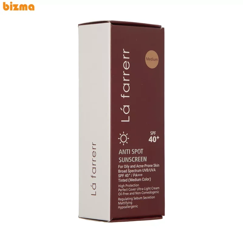 کرم ضد آفتاب و ضد لک رنگی لافارر SPF40-Medium مناسب پوست چرب و آکنه دار حجم 40 میلی‌لیتر