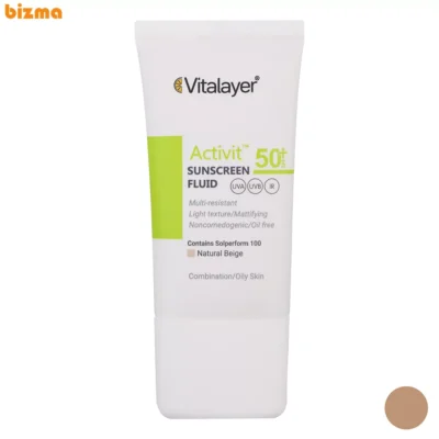 فلوئید ضدآفتاب رنگی ویتالیر SPF50 مدل Activit، مناسب پوست‌های چرب، حجم 50 میلی‌لیتر
