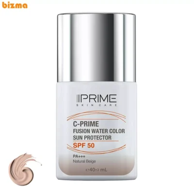 فلوئید ضد آفتاب رنگی پرایم، SPF 50، مدل فیوژن واتر، مناسب انواع پوست با تنالیته متوسط و حجم 40 میلی لیتر، محافظت‌کننده در برابر اشعه‌های PA++++ ،UVA ،UVB، دارای فرمولاسیون فاقد چربی، ویتامین سی و آنتی اکسیدان، با ماندگاری 4 ساعته