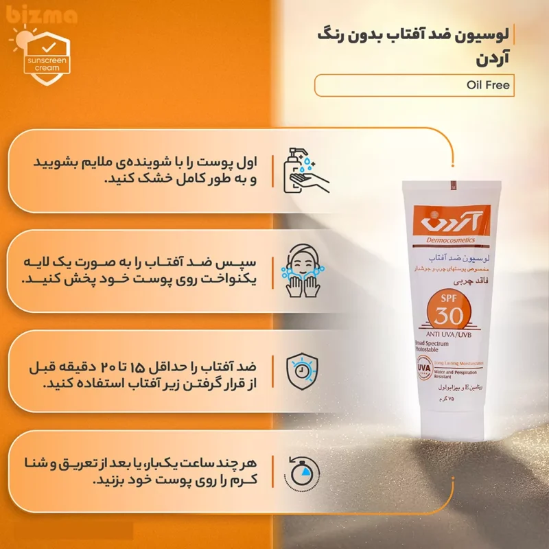 لوسیون ضدآفتاب آردن مدل Oil Free وزن 75 گرم