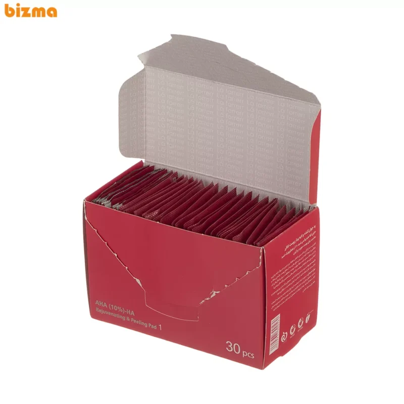پد جوان کننده و لایه بردار پوست لافارر مدل AHA10% و هیالورونیک اسید بسته 30 عددی