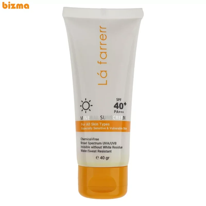 کرم ضد آفتاب بدون رنگ لافارر SPF 40 مدل مینرال ‌حاوی محافظ UVA و UVB و PA+++مناسب پوست‌های حساس حجم 40 میلی‌لیتر