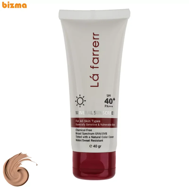 کرم ضد آفتاب رنگی لافارر SPF 40 مدل مینرال حاوی محافظ UVA و UVB و PA+++ ‌مناسب انواع پوست حجم 40 میلی‌لیتر