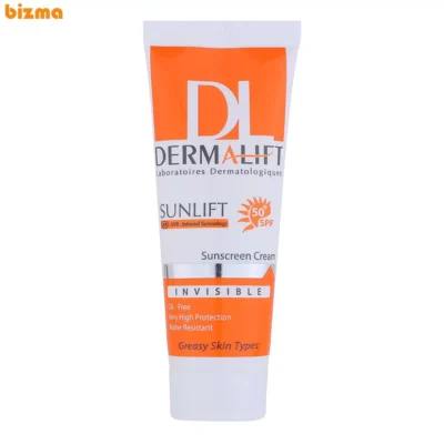 کرم ضدآفتاب بی‌رنگ درمالیفت مدل SPF50 مناسب پوست‌ چرب حجم 40 میلی‌لیتر