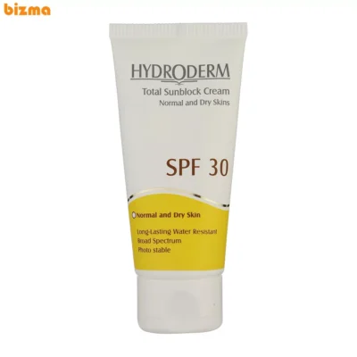 کرم ضدآفتاب بی‌رنگ هیدرودرم SPF30 مناسب پوست‌ نرمال و خشک حجم 50 میلی‌لیتر