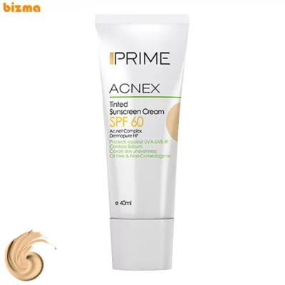 کرم ضدآفتاب رنگی پرایم، 60 SPF، مدل 02، مناسب پوست چرب و مختلط تنالیته رنگ متوسط و حجم 40 میلی‌لیتر، محافظت کننده در برابر اشعه UVA،IRو UVB، کنترل کننده ترشح سبوم، فاقد چربی و غیر کومدون‌زا، +++PA، پوشش دهنده جای جوش، با ماندگاری 3 ساعته