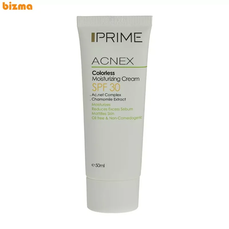 کرم مرطوب کننده بدون رنگ پرایم مدل Acnex SPF 30 حجم 50 میلی لیتر