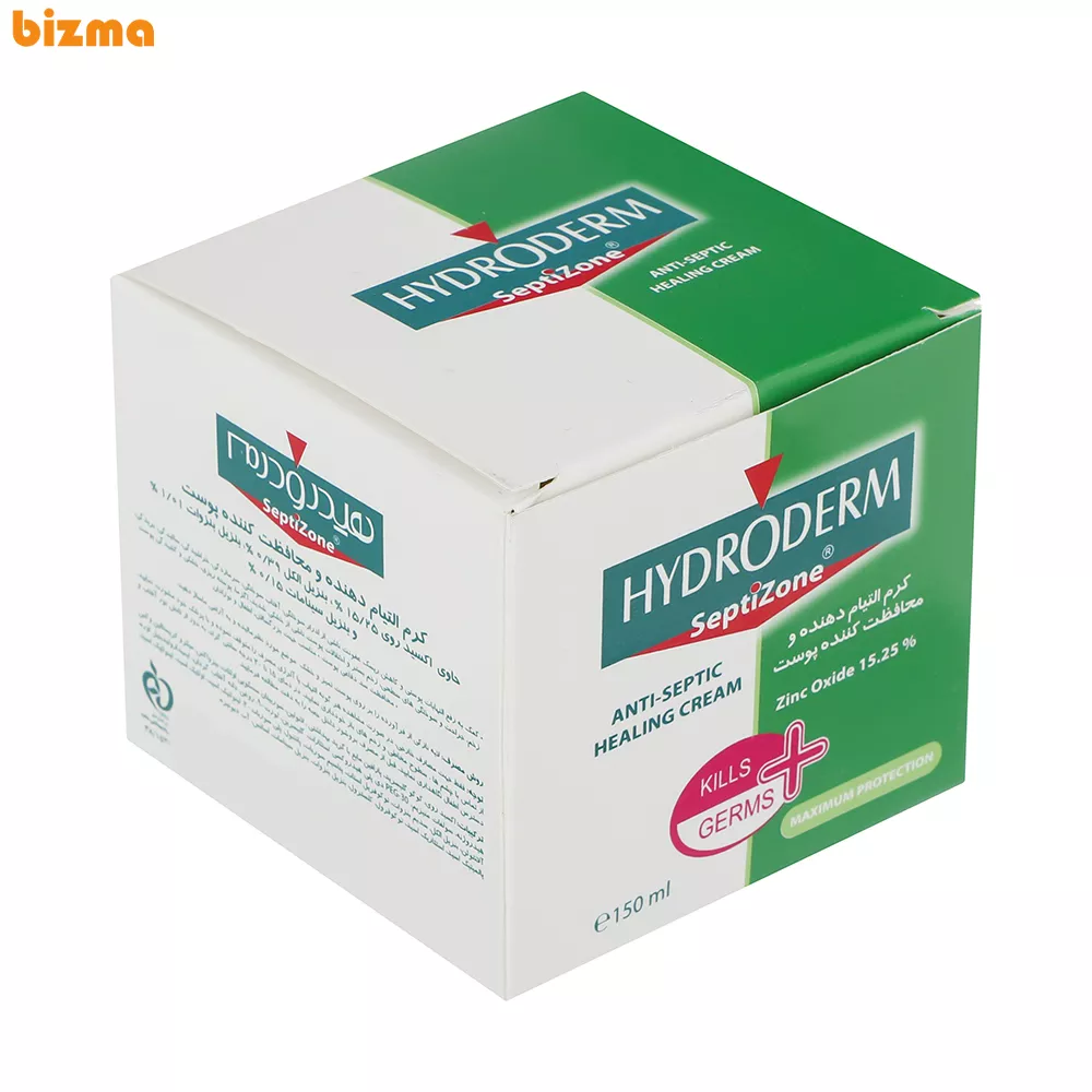 کرم سوختگی هیدرودرم مدل التیام دهنده و محافظت کننده پوست حجم 150 میلی لیتر 12 کرم التیام دهنده و محافظت کننده پوست هیدرودرم مدل Septizone حجم 150 میلی لیتر