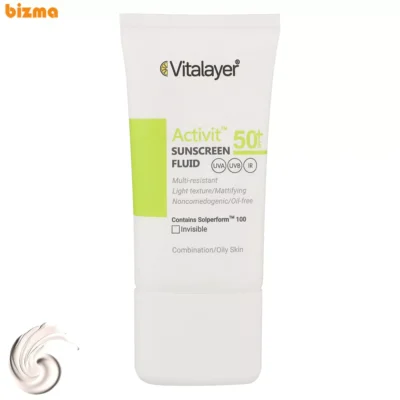 فلوئید ضدآفتاب بی‌رنگ ویتالیر SPF50 مدل Activit، مناسب پوست‌های مختلط و چرب، حجم 50 میلی‌لیتر