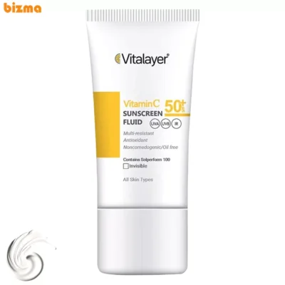 فلوئید ضدآفتاب بی‌رنگ ویتالیر SPF50 مدل Vitamin C مناسب انواع پوست، حجم 50 میلی‌لیتر
