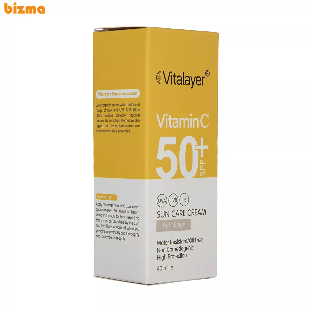 کرم ضد آفتاب رنگی ویتالیر SPF50 دارای ویتامین سی مدل Light Beige حجم 40 میلی لیتر 9 کرم ضد آفتاب رنگی ویتالیر +SPF50 مدل LB مناسب انواع پوست حجم 40 میلی لیتر