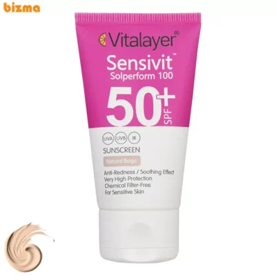 کرم ضد آفتاب رنگی ویتالیر SPF50+ مدل سنسی ویت محافظ UVA ،UVB، مناسب پوست حساس حجم 40 میلی‌لیتر