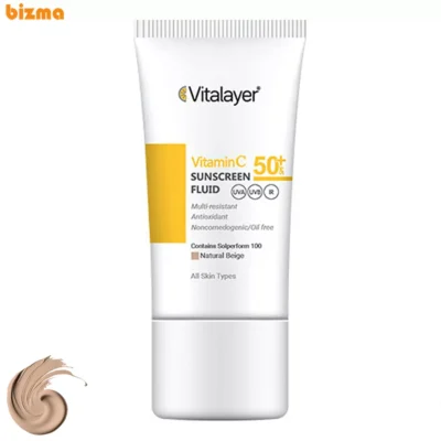 کرم ضد آفتاب رنگی ویتالیر، SPF 50، مدل ویتامین سی، ‌مناسب انواع پوست با تنالیته متوسط و حجم 50 میلی‌لیتر، ضد آب، مرطوب‌کننده، غیر کومدون‌زا، محافظت‌کننده در برابر اشعه‌های UVA و UVB، ویتامین C و آنتی اکسیدان، با ماندگاری 2 ساعته